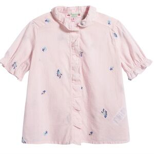 Bonpoint Light Pink Kids Blouse with Blue Floral Accents